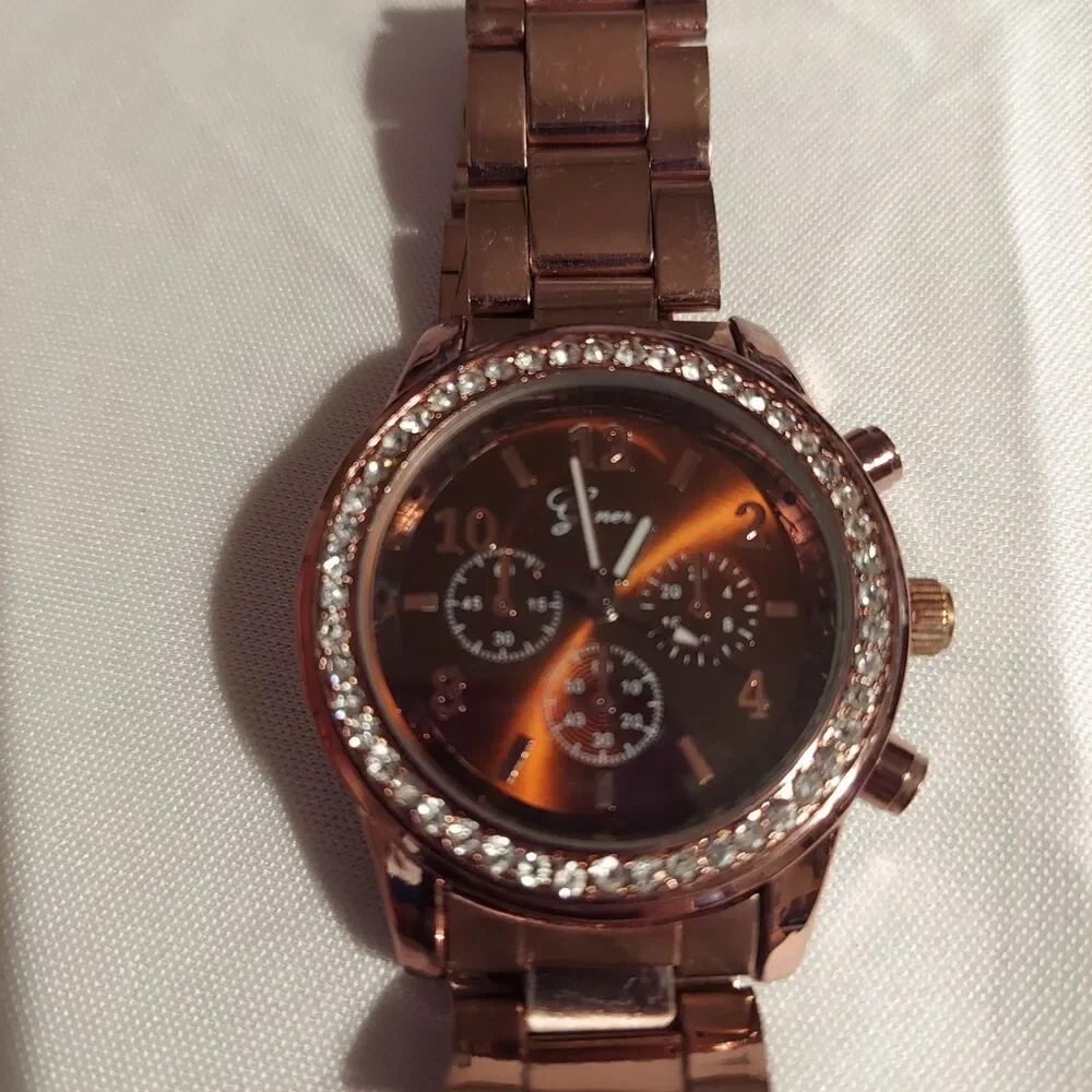 Geneva Watch Copper Color With Rhinestones For Parts ASIS